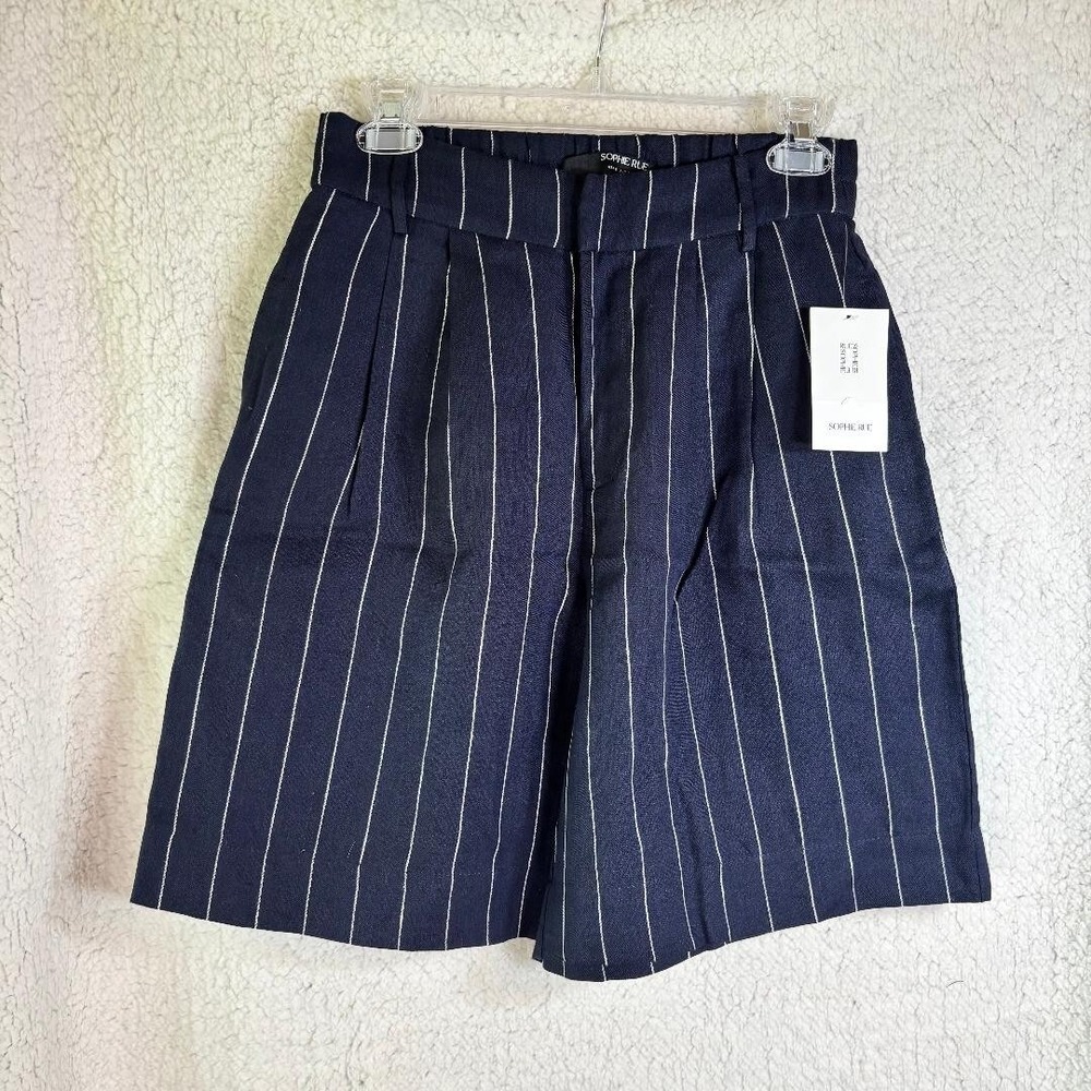 Sophie‎ Rue Frances Easy Suit Shorts Navy/White Stripe Size S 100% Linen NWT